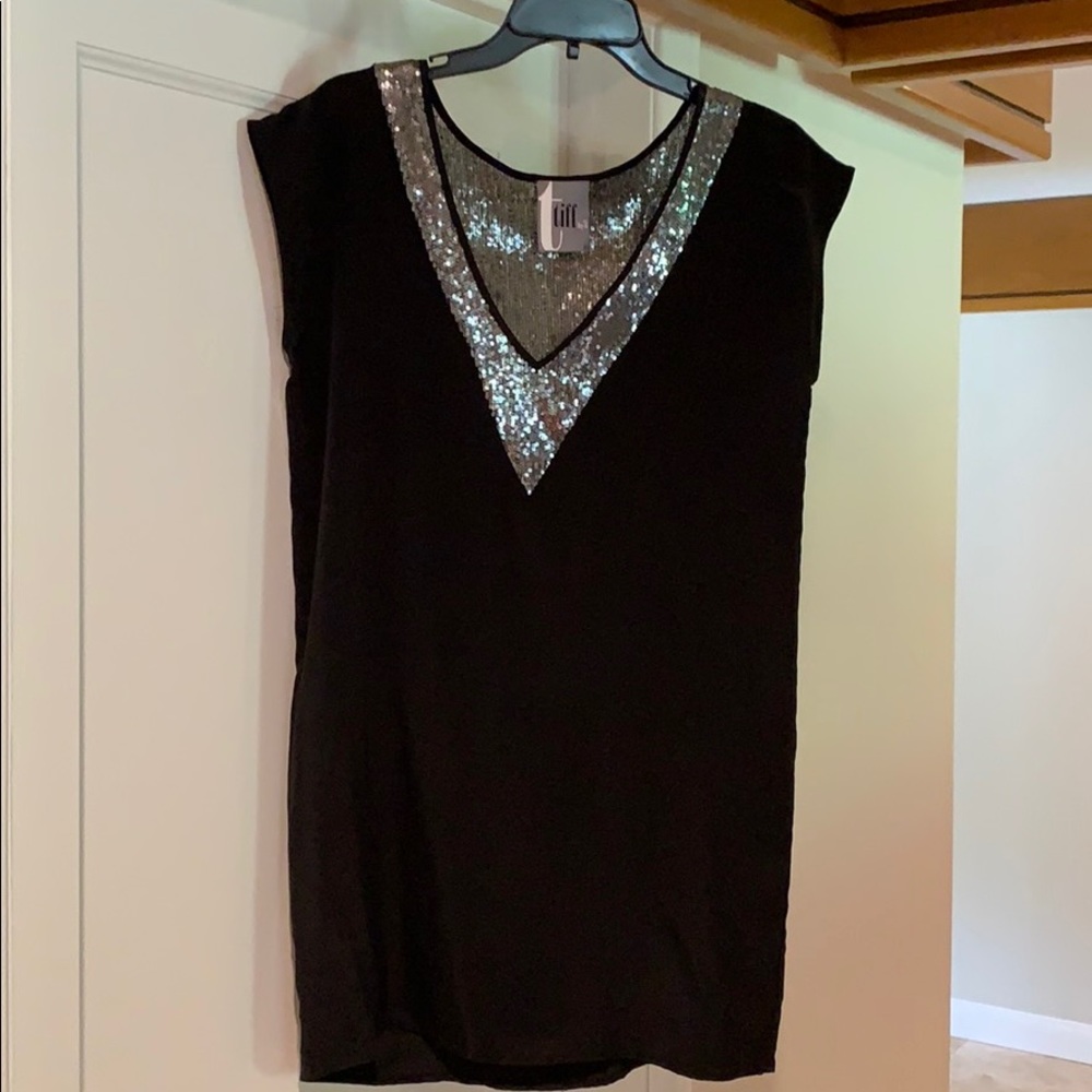 Black silver sequins 100% silk dress